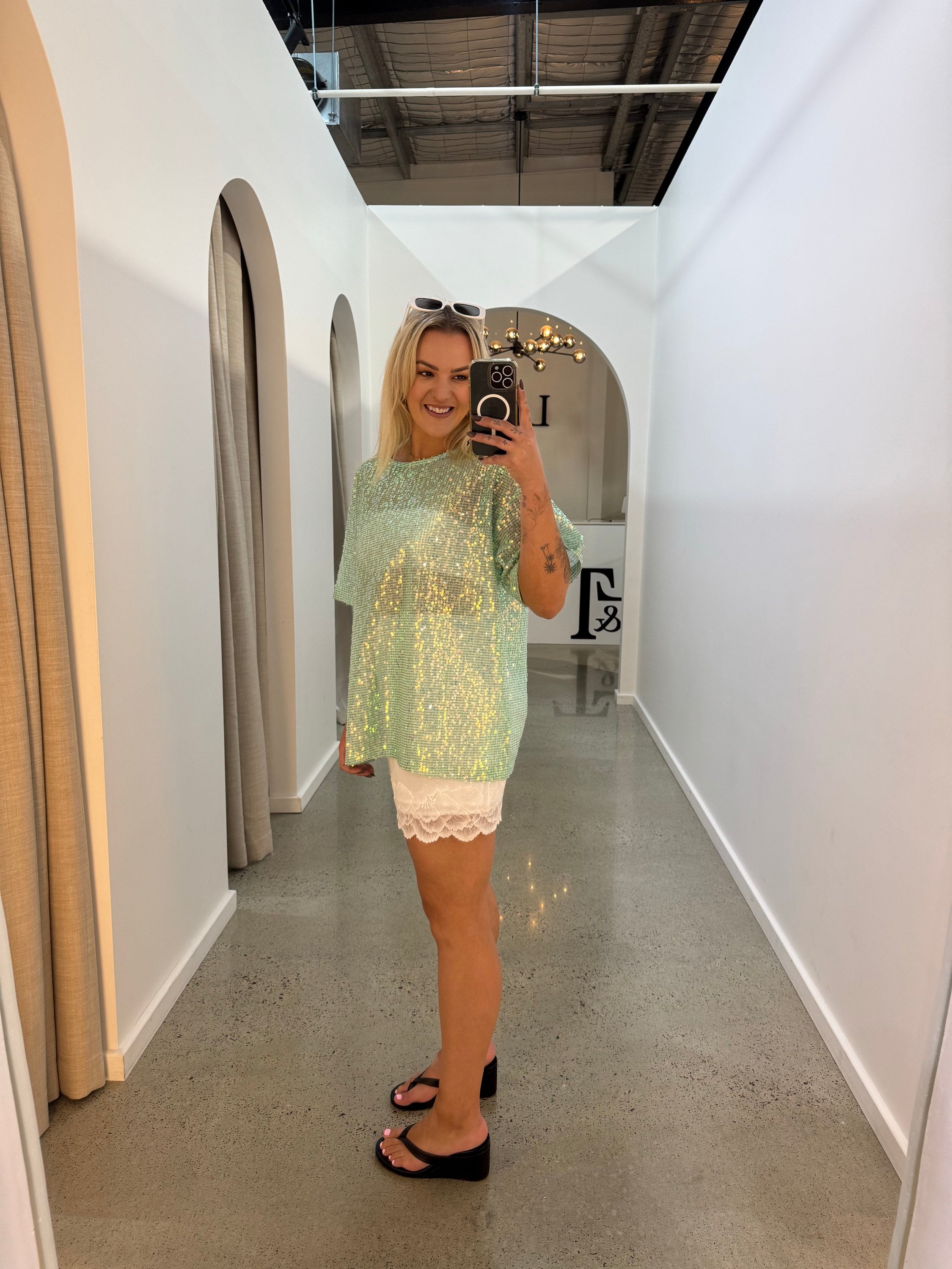BY FRANKIE /  MERMAID GREEN SEQUINS TEE / 231-19