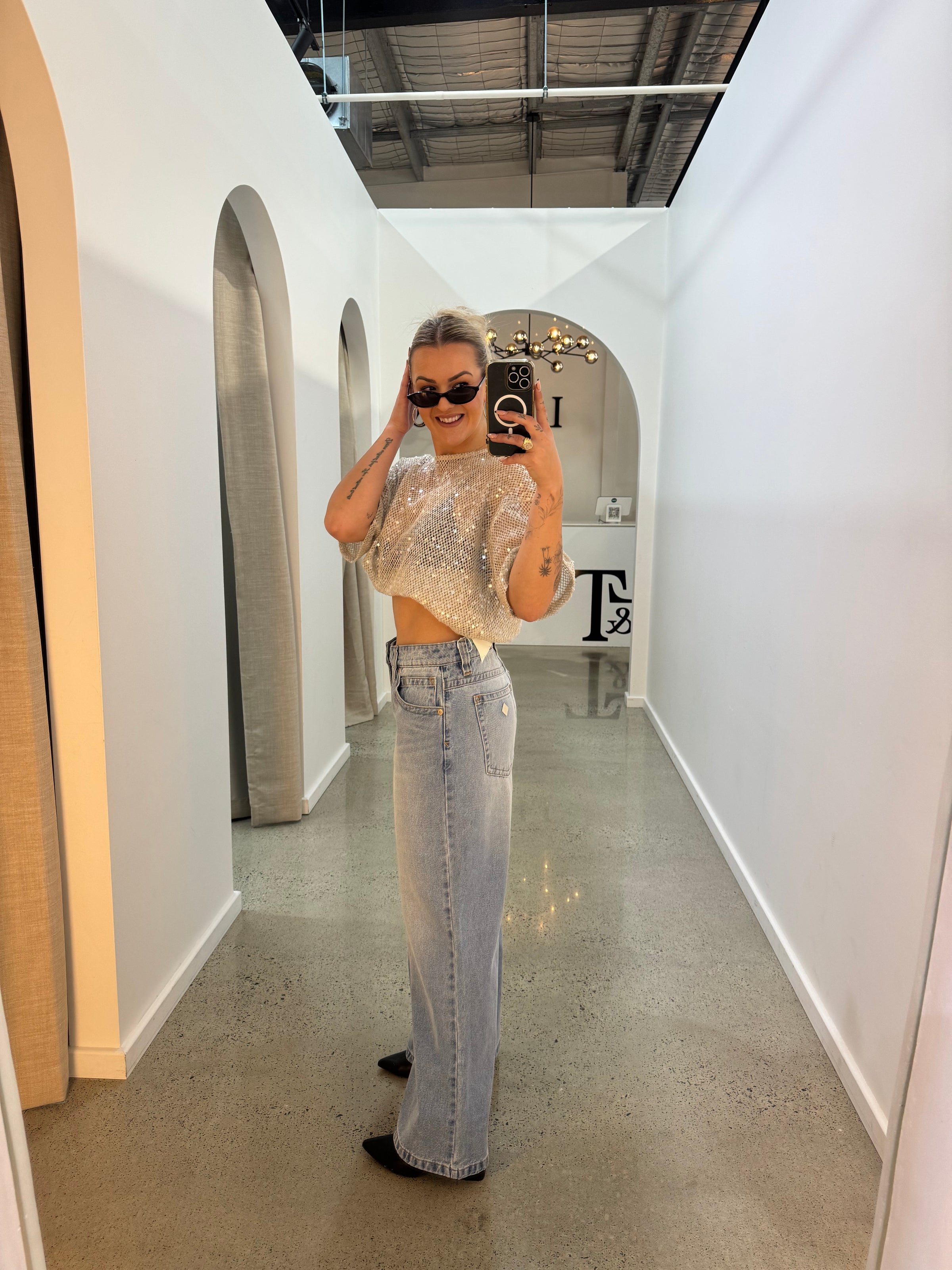 BY FRANKIE / BEIGE SEQUINS TOP / 231-15