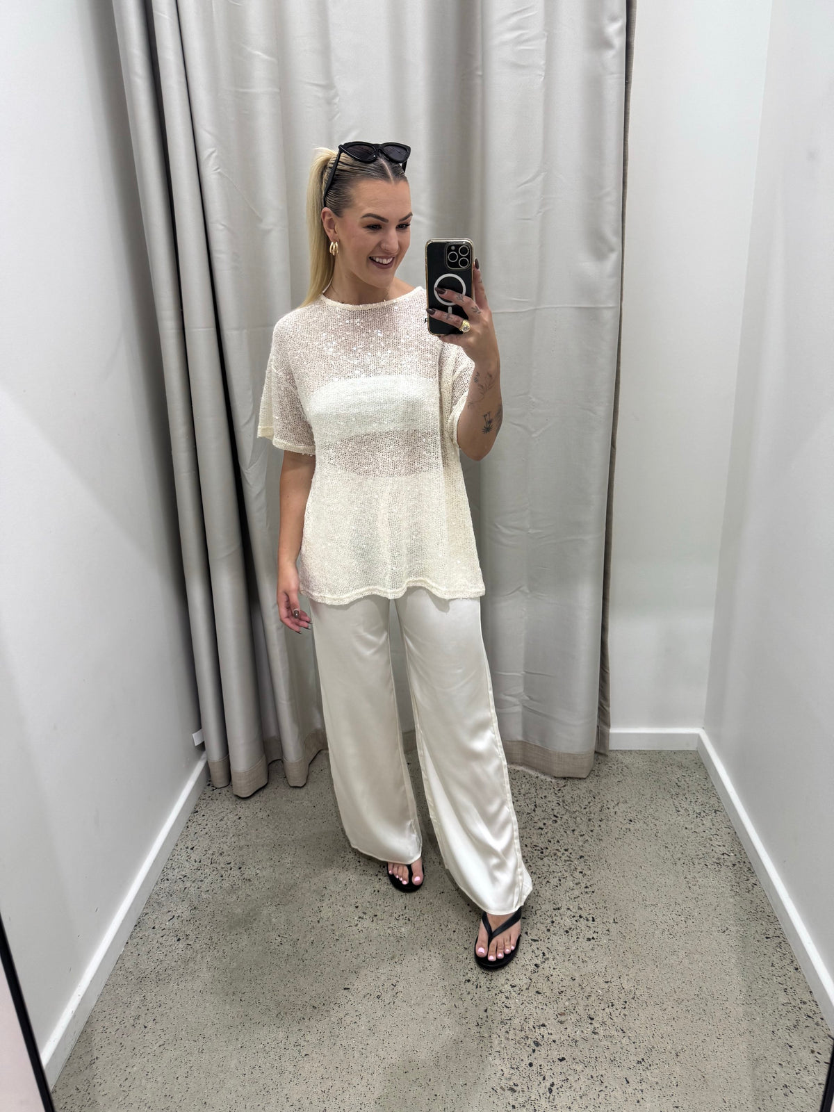 BY FRANKIE / CREAM SEQUINS TOP / 985-2
