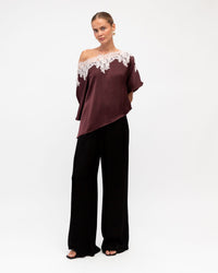 WHITE CLOSET / LIBERTY LACE SATIN TOP / WINE / TF11809