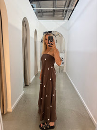 BY FRANKIE / CHOCOLATE POLKA STRAPLESS MAXI DRESS / 930-62