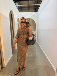 BY FRANKIE / MOCHA OFF SHOULDER OVERSIZED SEQUIN TOP / 836-1