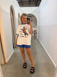 BY FRANKIE/ COWGIRLS LOVE TO DRINK COCKTAILS TEE / WHITE - BLUE / 780-13