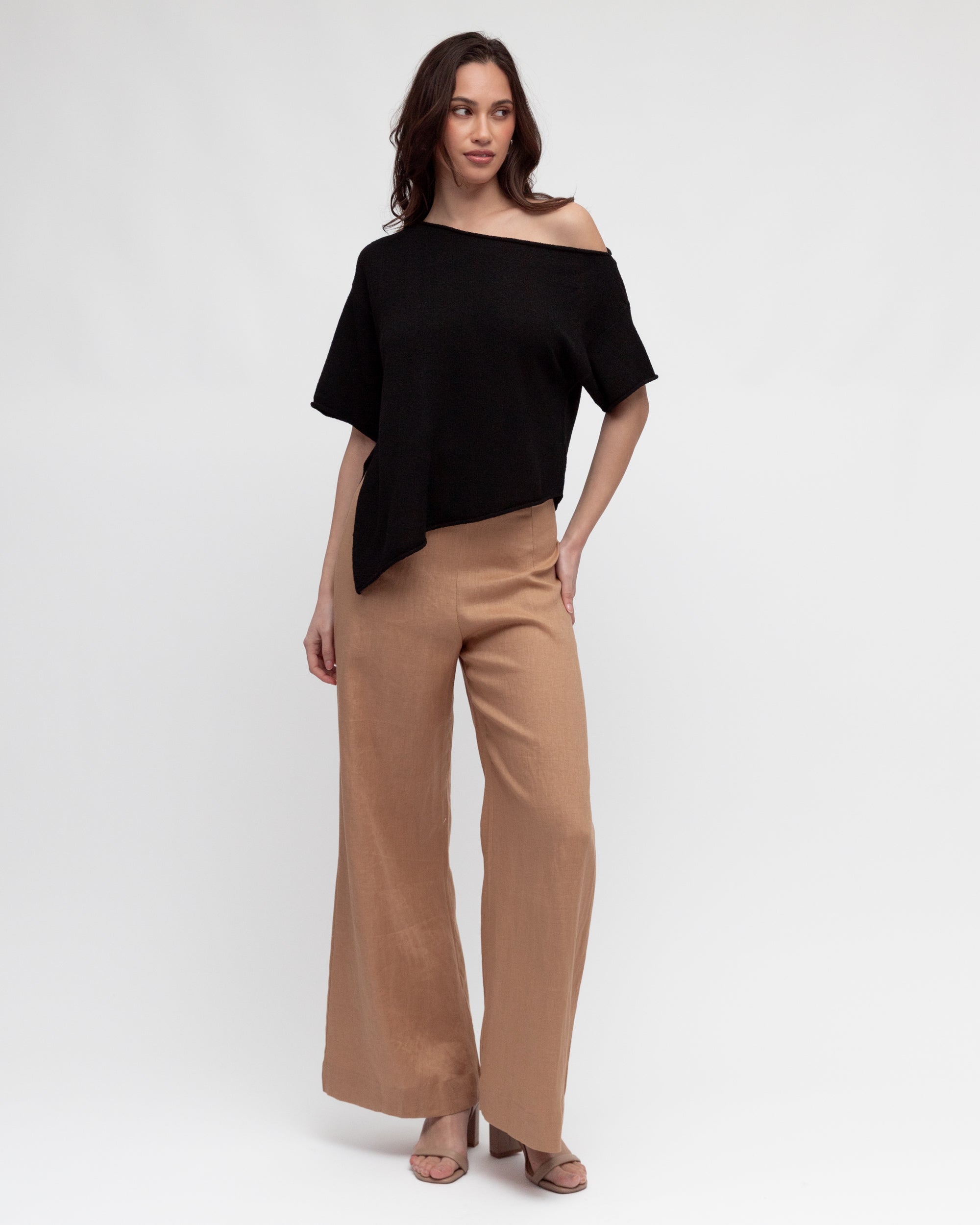 WHITE CLOSET / ASY BOUCLE KNIT TOP / B LACK / TF10964