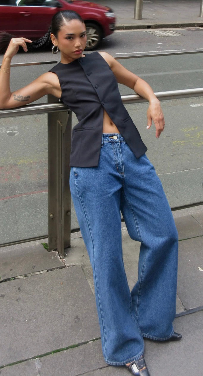 ABRAND / 95 BAGGY PETITE BELLA / MID BLUE / A42J77