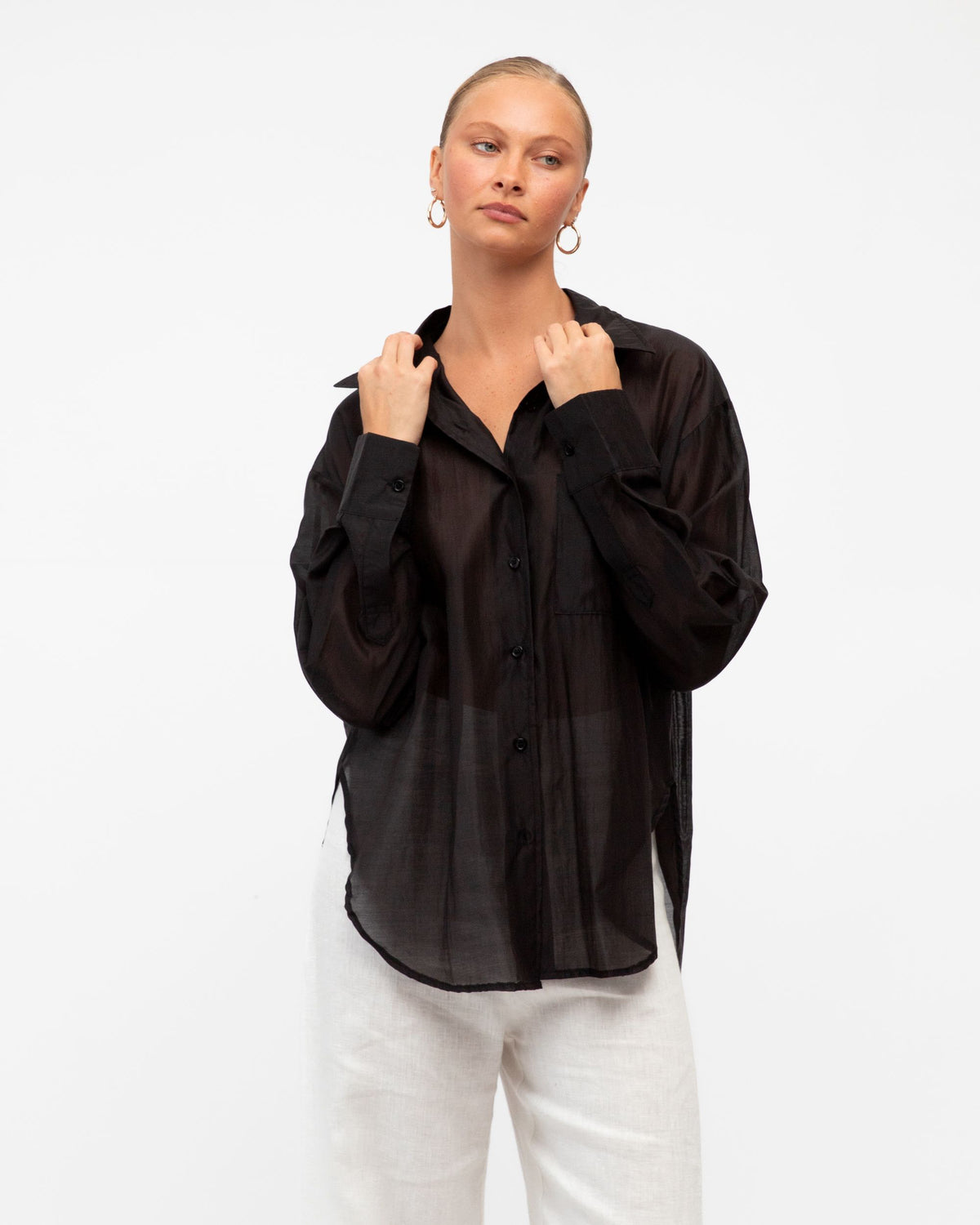 WHITE CLOSET / BLACK SHEER SHIRT / TF10475-16