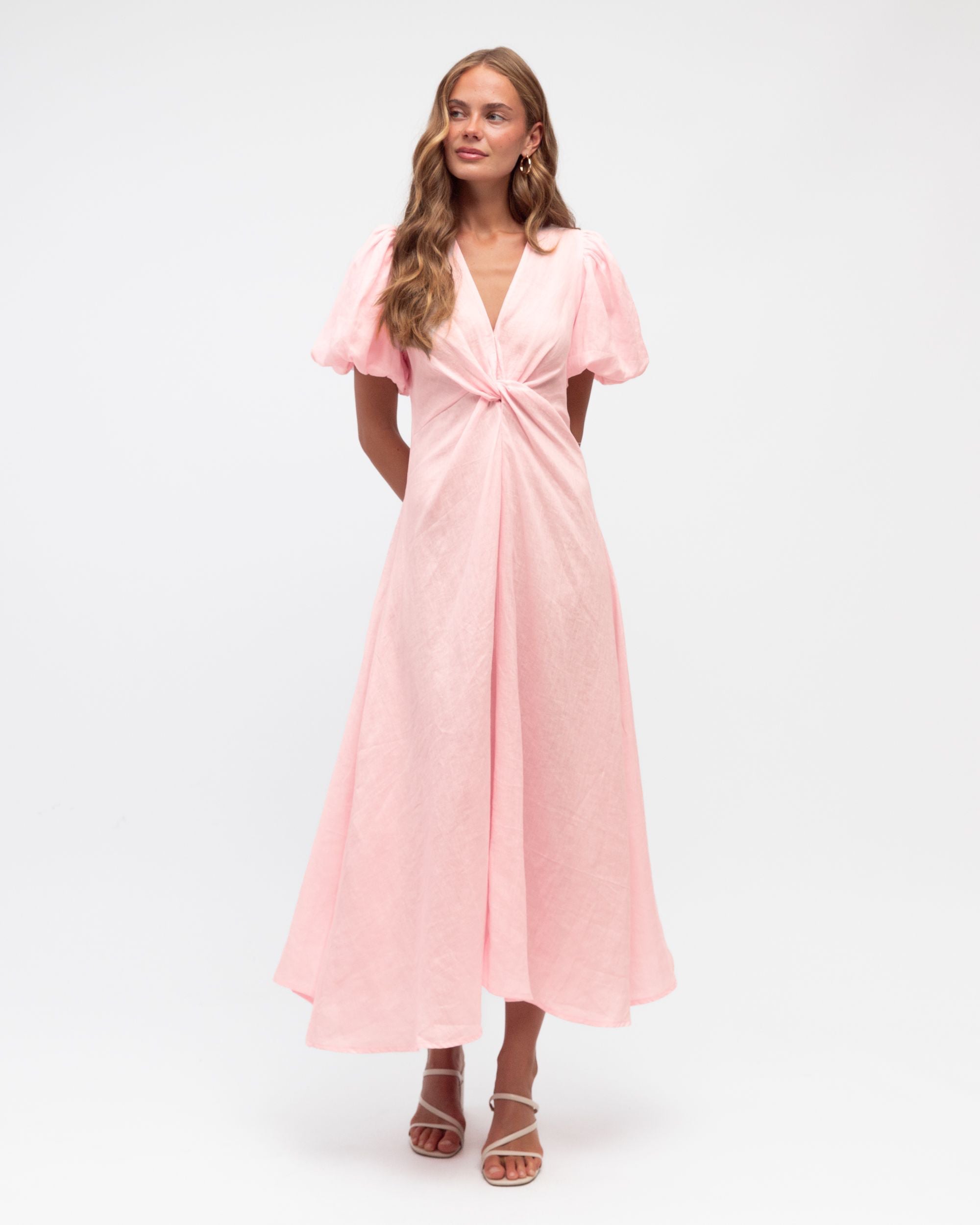 WHITE CLOSET / PINK TWIST LINEN DRESS / TFL8545-27
