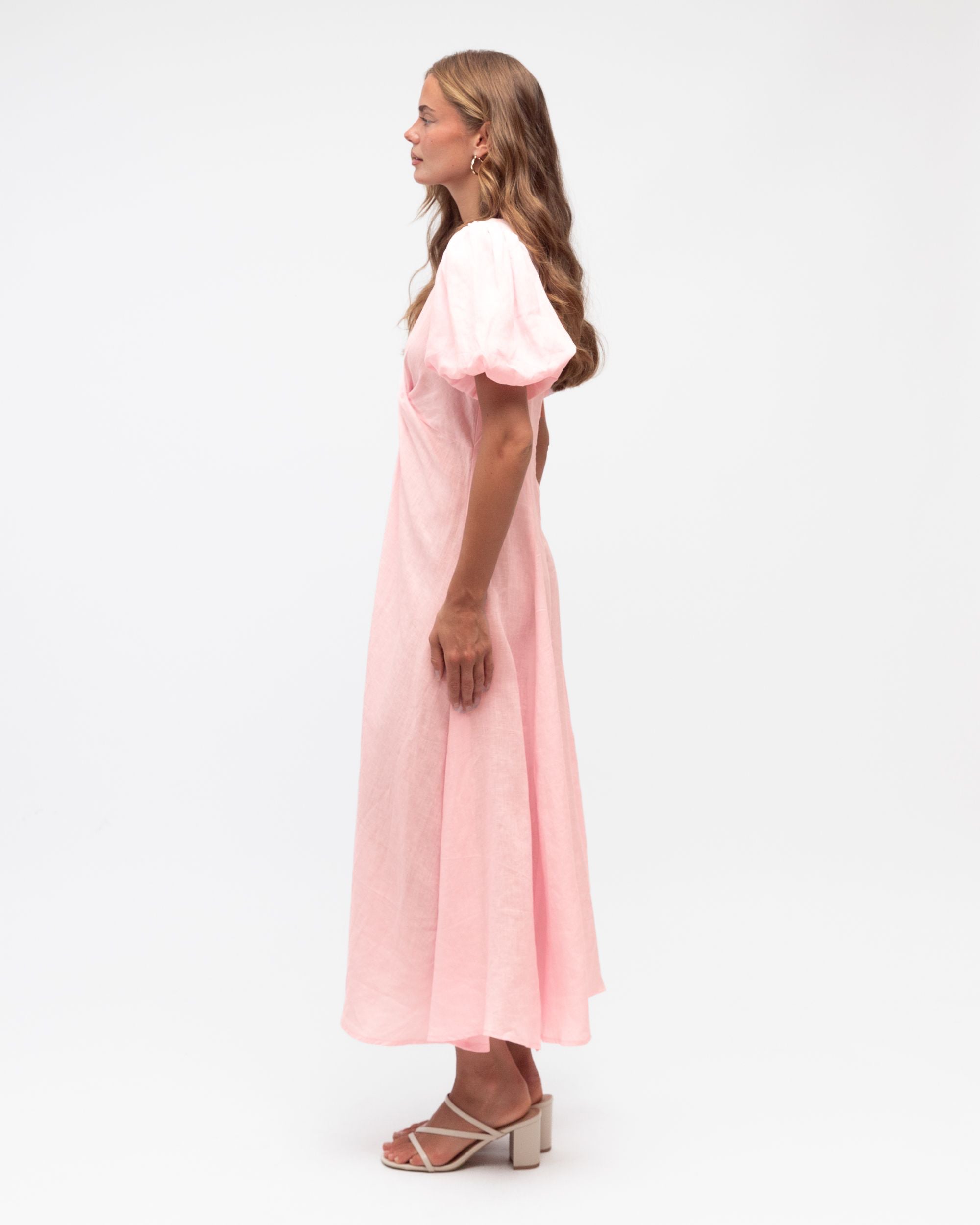 WHITE CLOSET / PINK TWIST LINEN DRESS / TFL8545-27