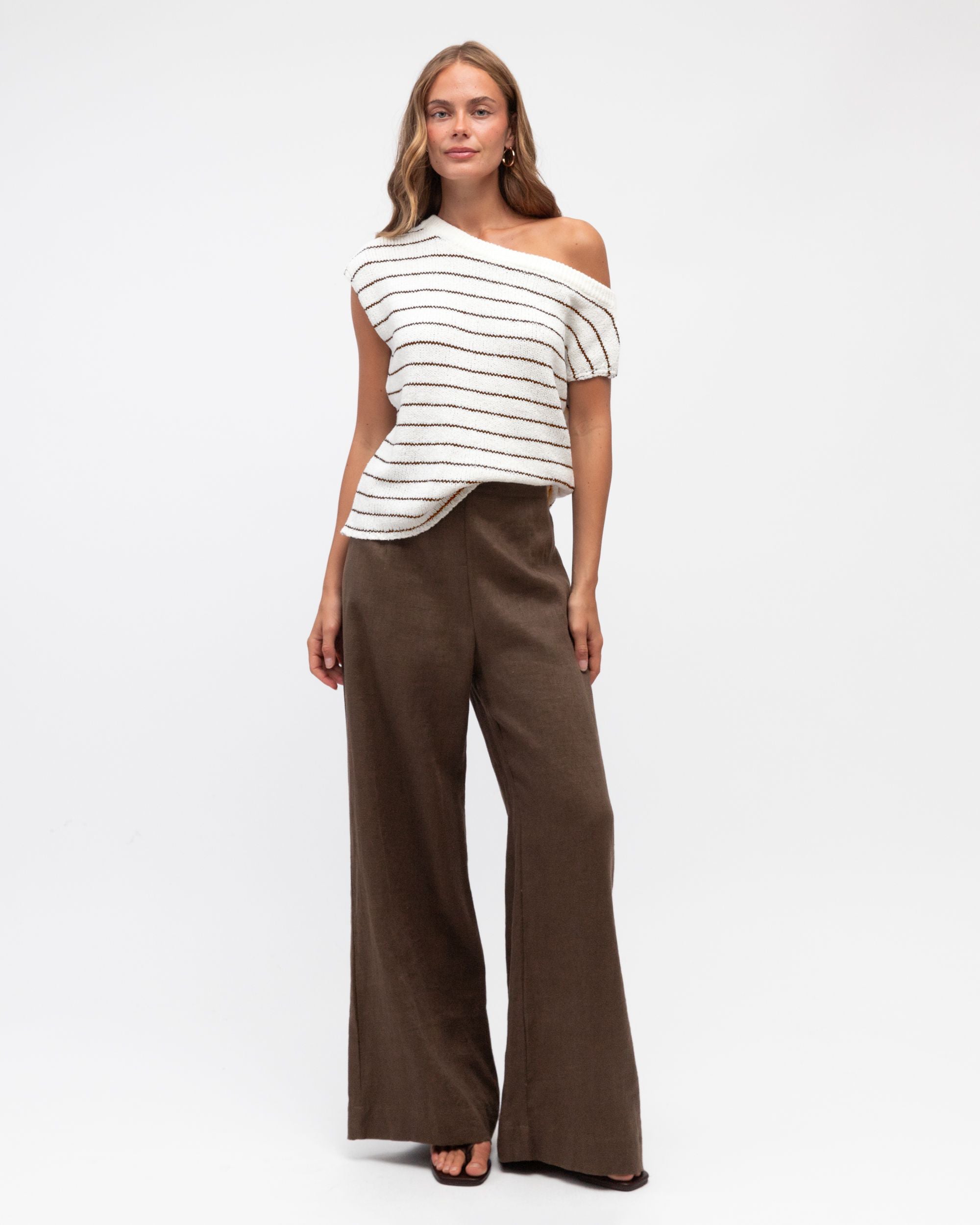 WHITE CLOSET / STRIPPED OUT ONE SHOULDER TOP / TF11513