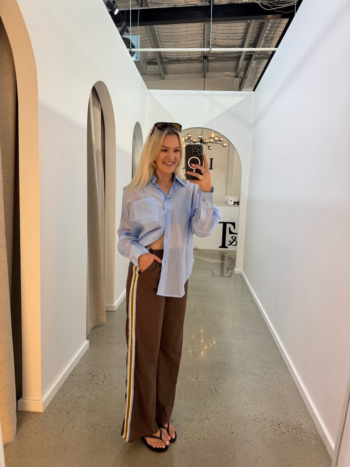 BY FRANKIE / CHOCOLATE BLUE RACER STRIPE PANT / 987-2