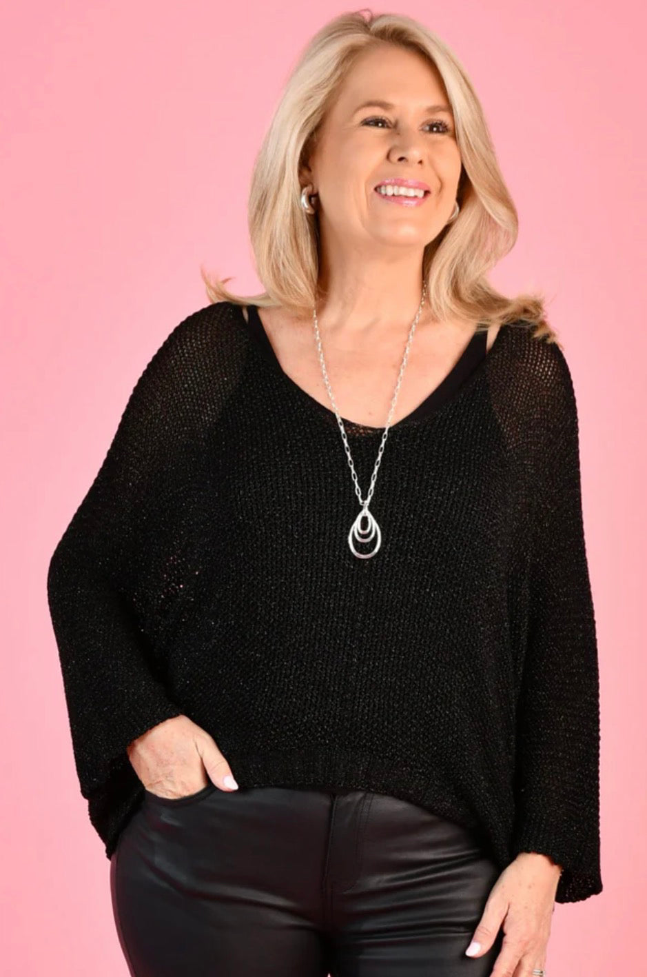 LA SOFIA / SHIMMER KNIT TOP / BLACK