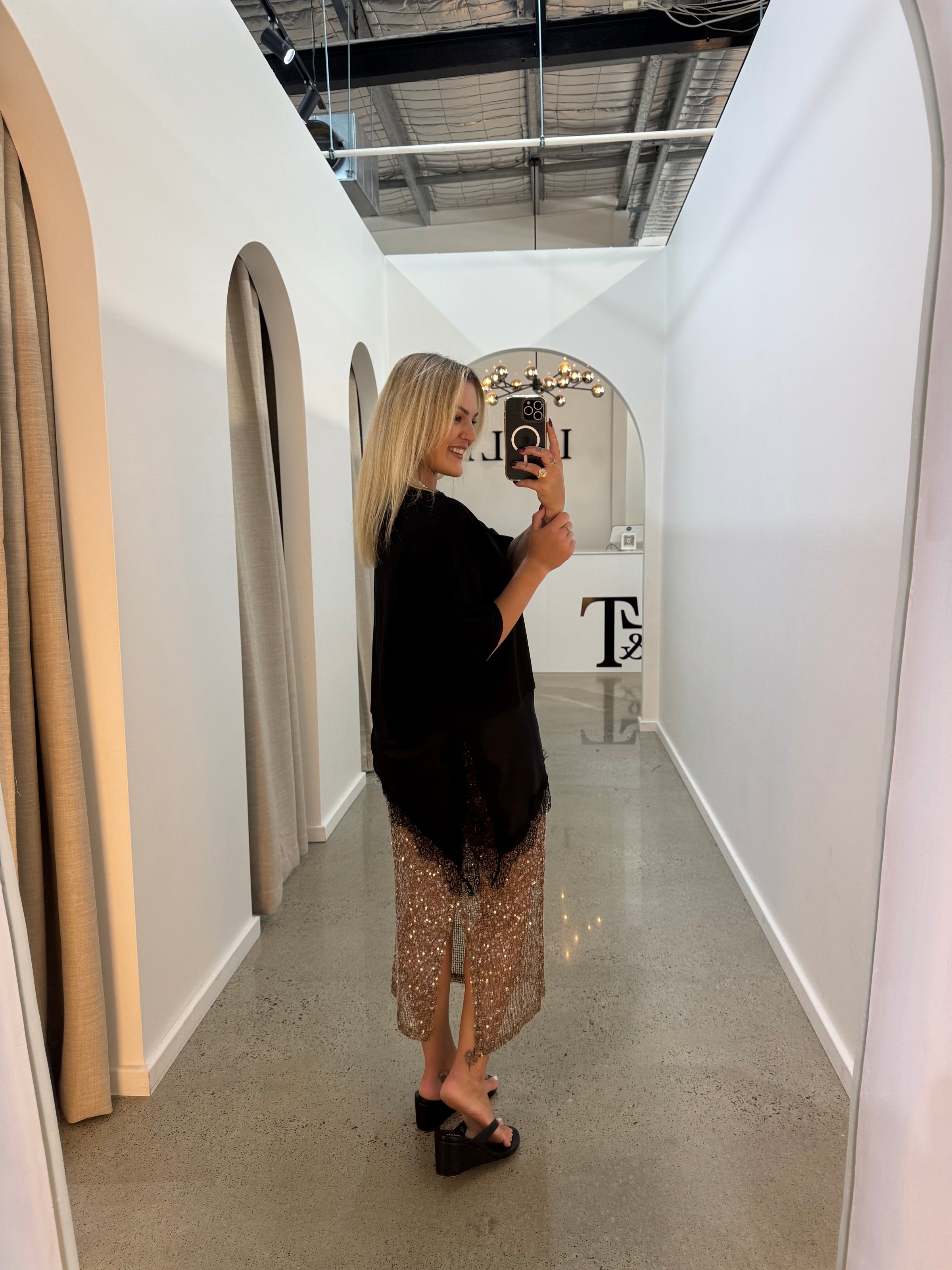 BY FRANKIE / SEQUINS KNIT SKIRT / CHOCOLATE / 163