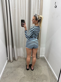 BY FRANKIE / BLUE/CHOC WAFFLE SHORTS / 835-1