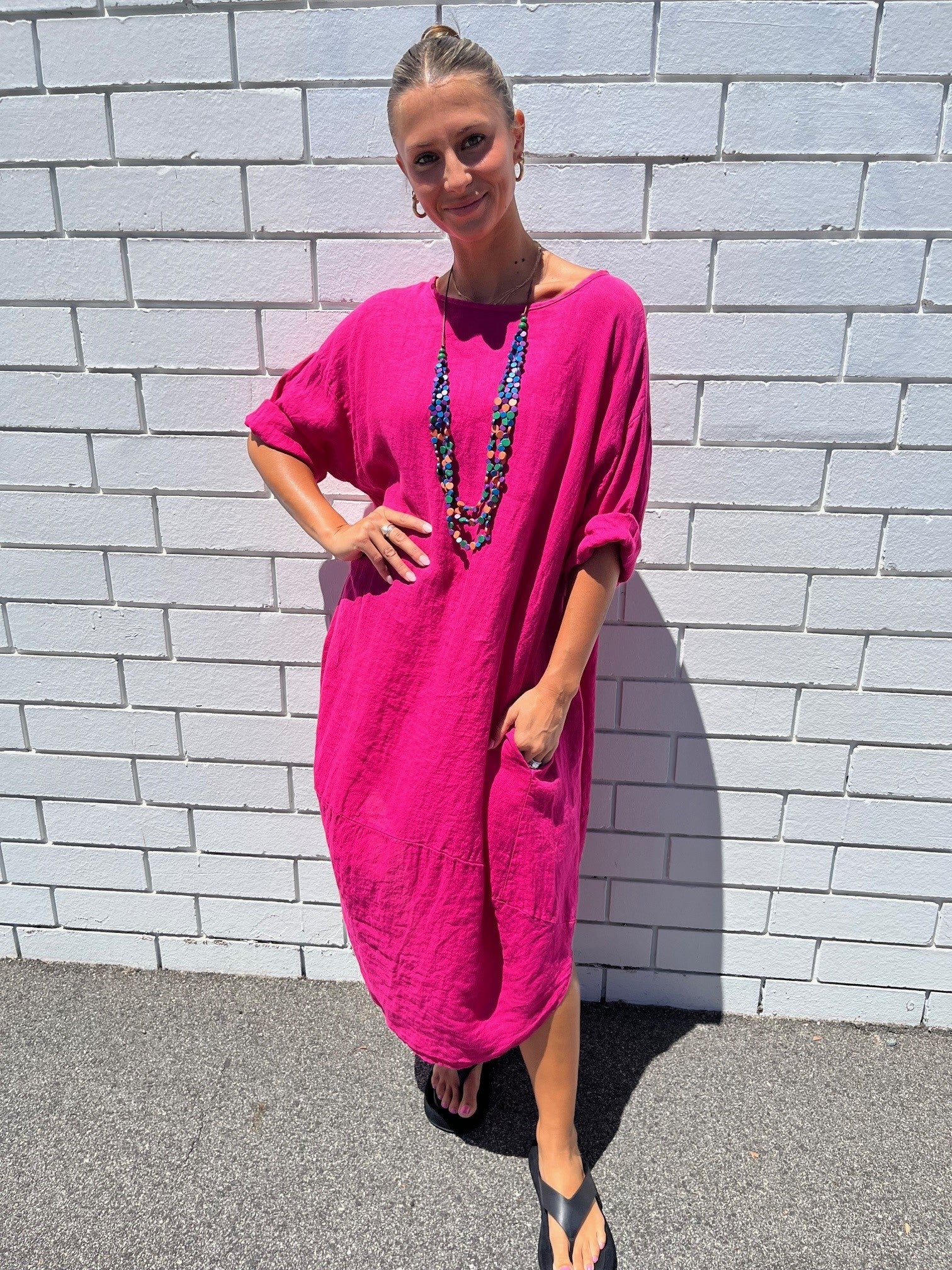 TULIP ITALIAN LINEN DRESS / FUCHSIA