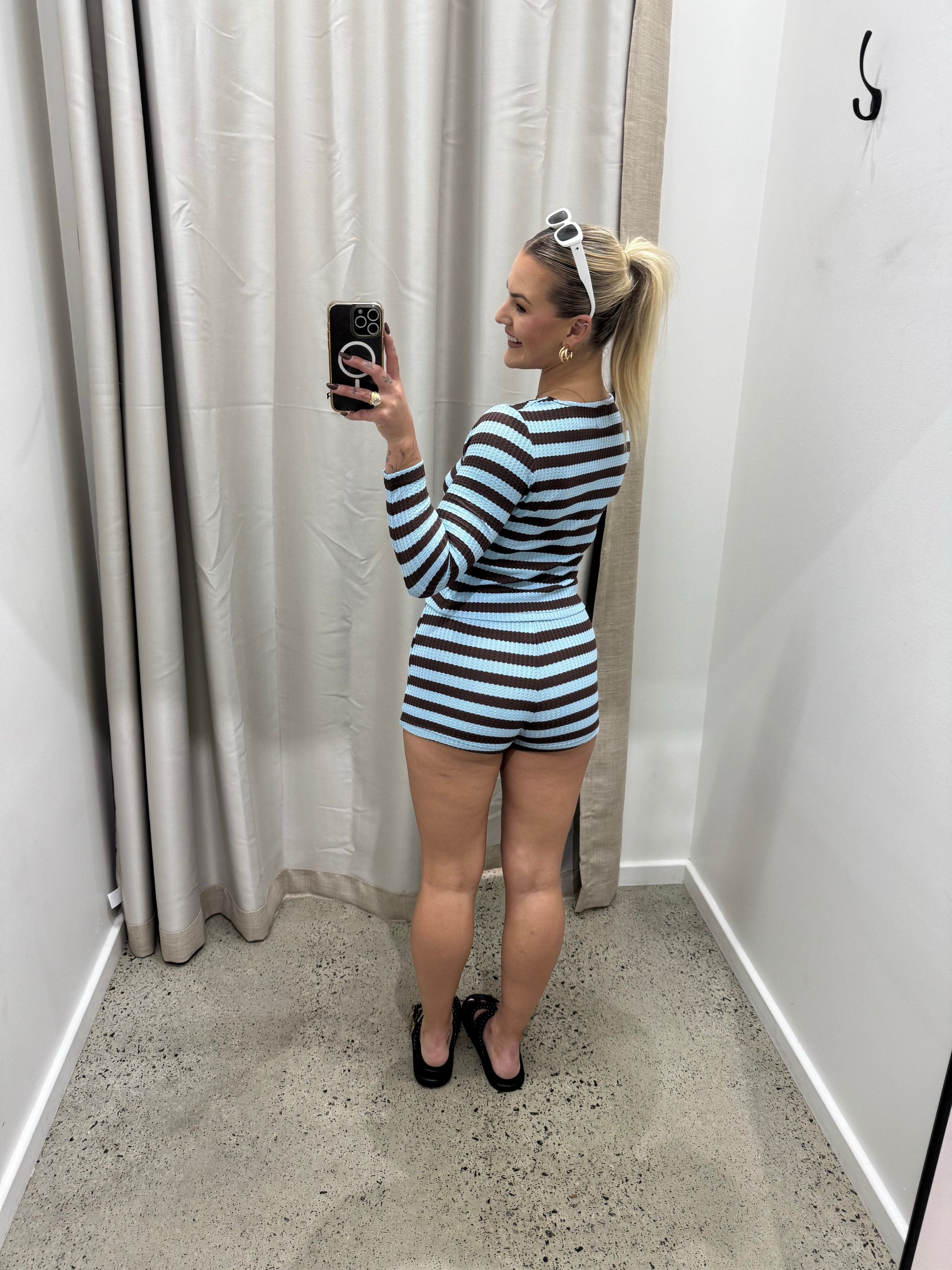 BY FRANKIE / BLUE/CHOC WAFFLE SHIRT / 835-1