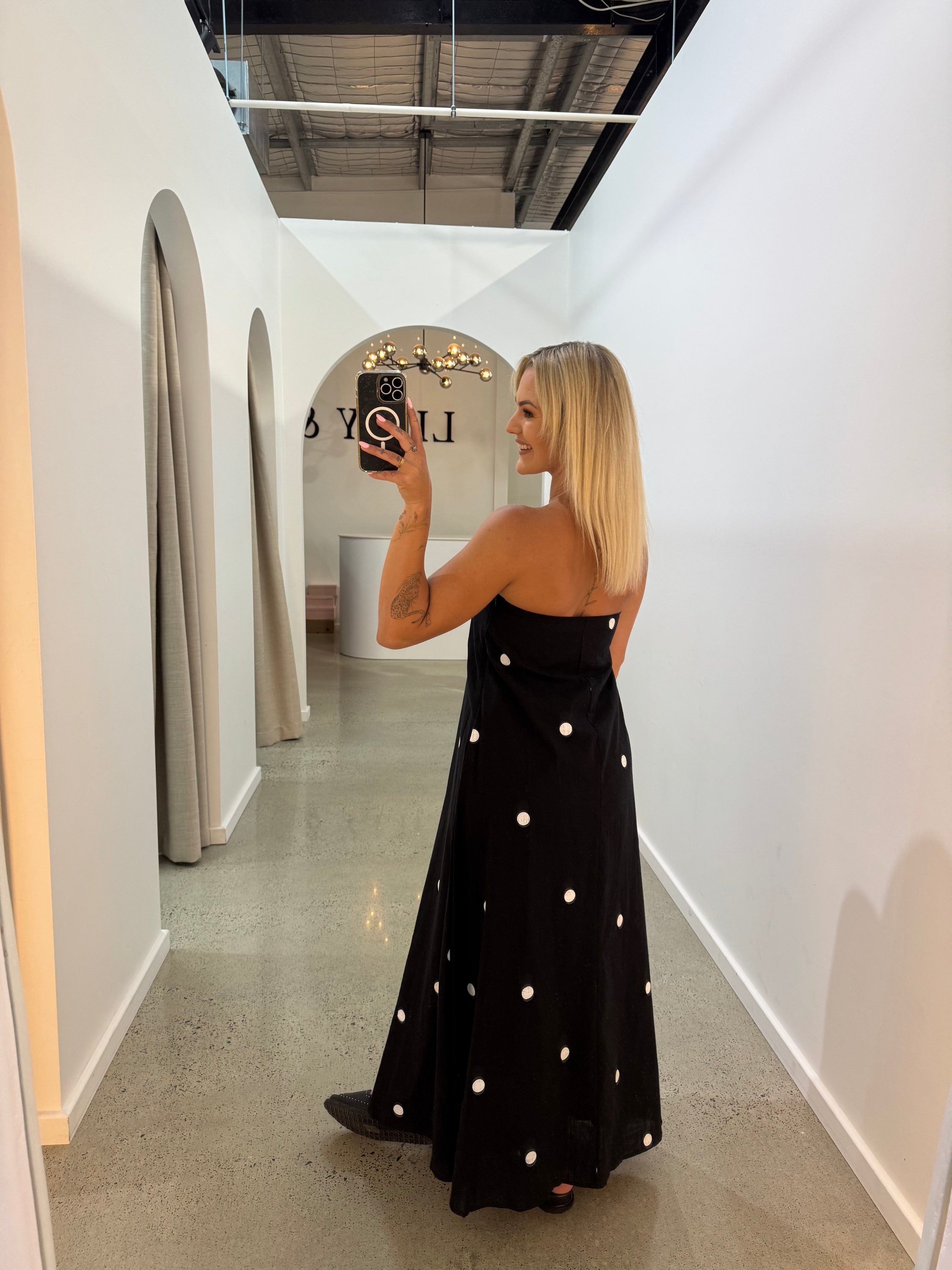 BY FRANKIE / BLACK POLKA STRAPLESS DRESS / 930-61