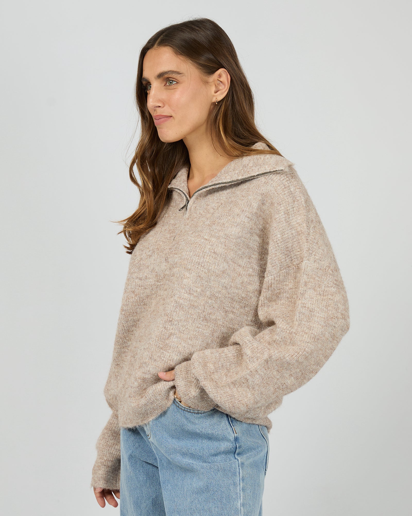 SILENT THEORY / BONNI KNIT 1/4 ZIP JUMPER / 6077112.BRWN