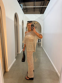 BY FRANKIE / BEIGE OFF SHOULDER OVERSIZED SEQUIN TOP / 836-2