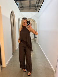 BY FRANKIE / MOCHA CUPRO HALTER NECK TOP / 202613-2
