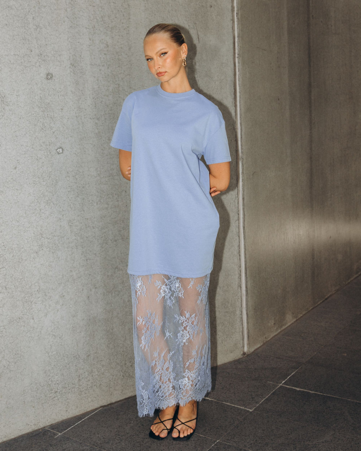 PAPER HEART / ANIKA LACE SHIRT DRESS BLUE / PH13294