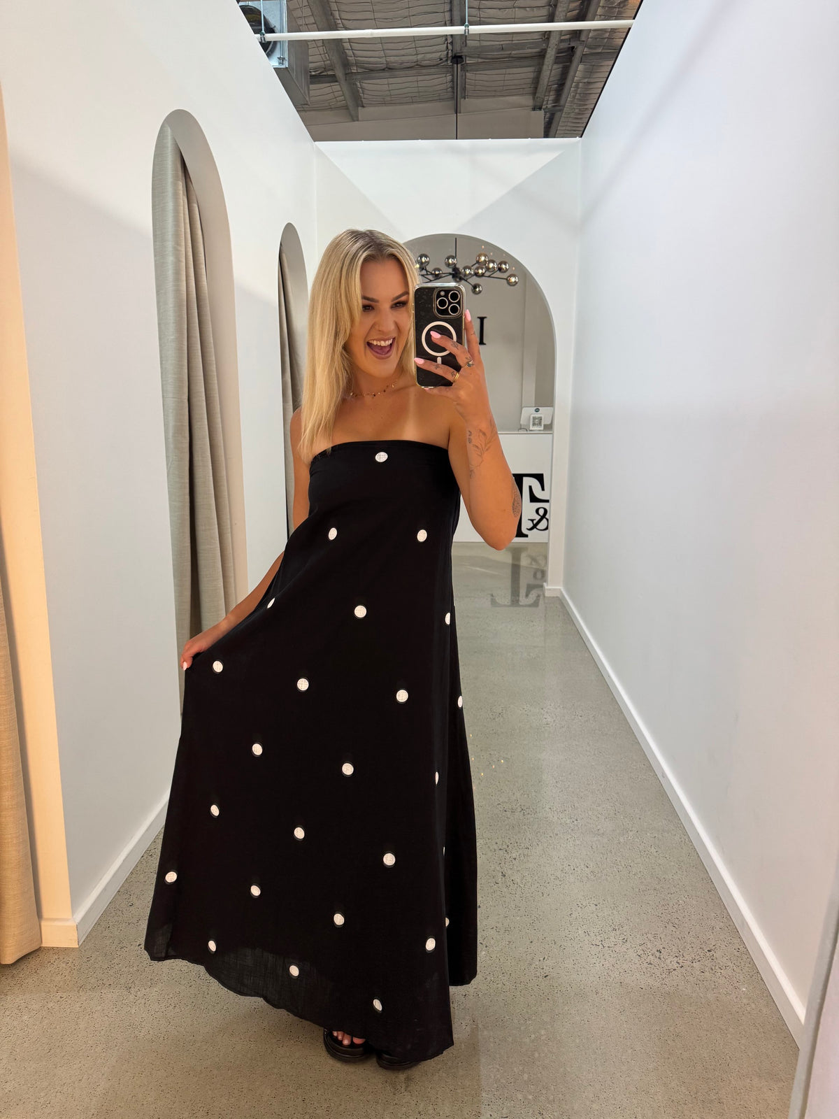 BY FRANKIE / BLACK POLKA STRAPLESS DRESS / 930-61