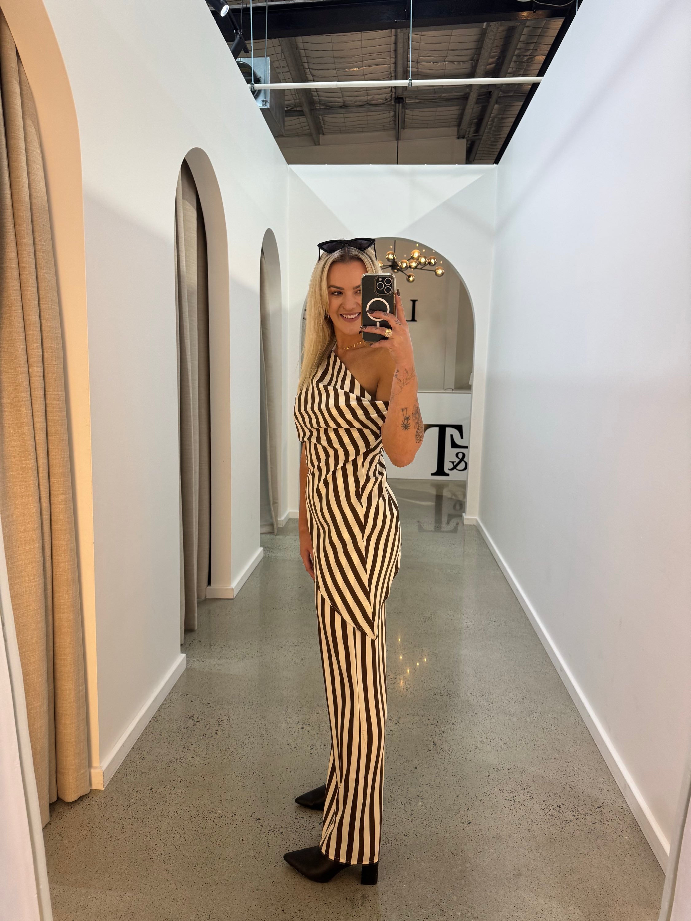BY FRANKIE / CHOC STRIPPED OFF SHOULDER / 180-17