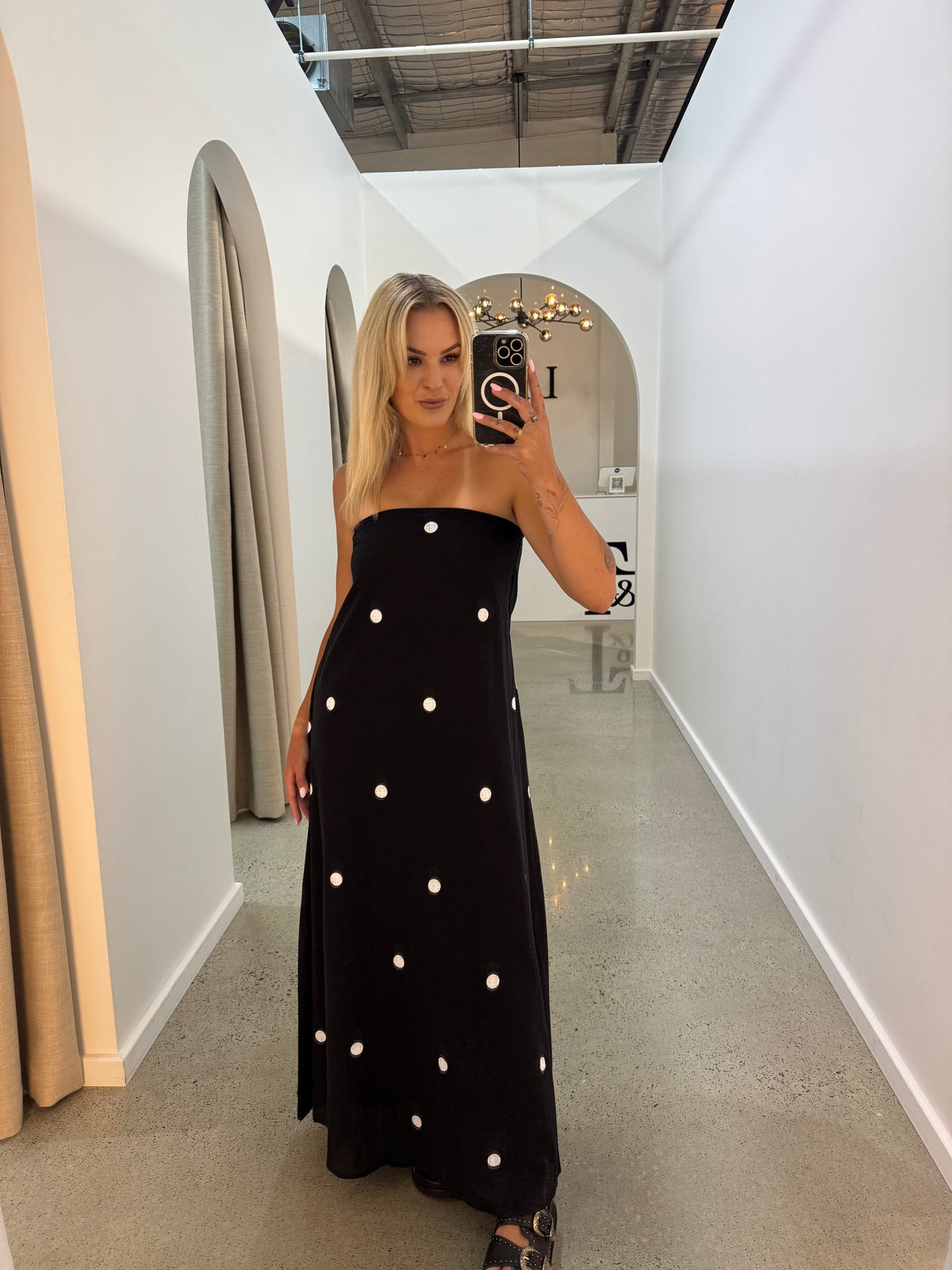 BY FRANKIE / BLACK POLKA STRAPLESS DRESS / 930-61
