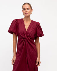 WHITE CLOSET / CHICA TWIST LINEN DRESS / MERLOT / TFL8545-27