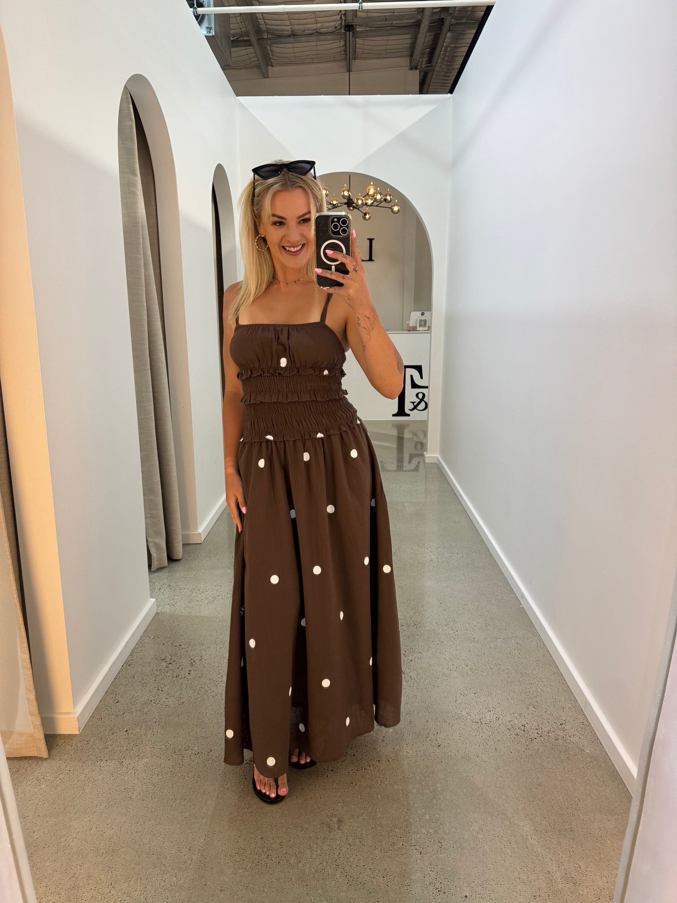 BY FRANKIE /  CHOCOLATE POLKA MAXI DRESS / 290-3