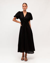 WHITE CLOSET / CHICA TWIST LINEN DRESS / BLACK / TFL8545-27