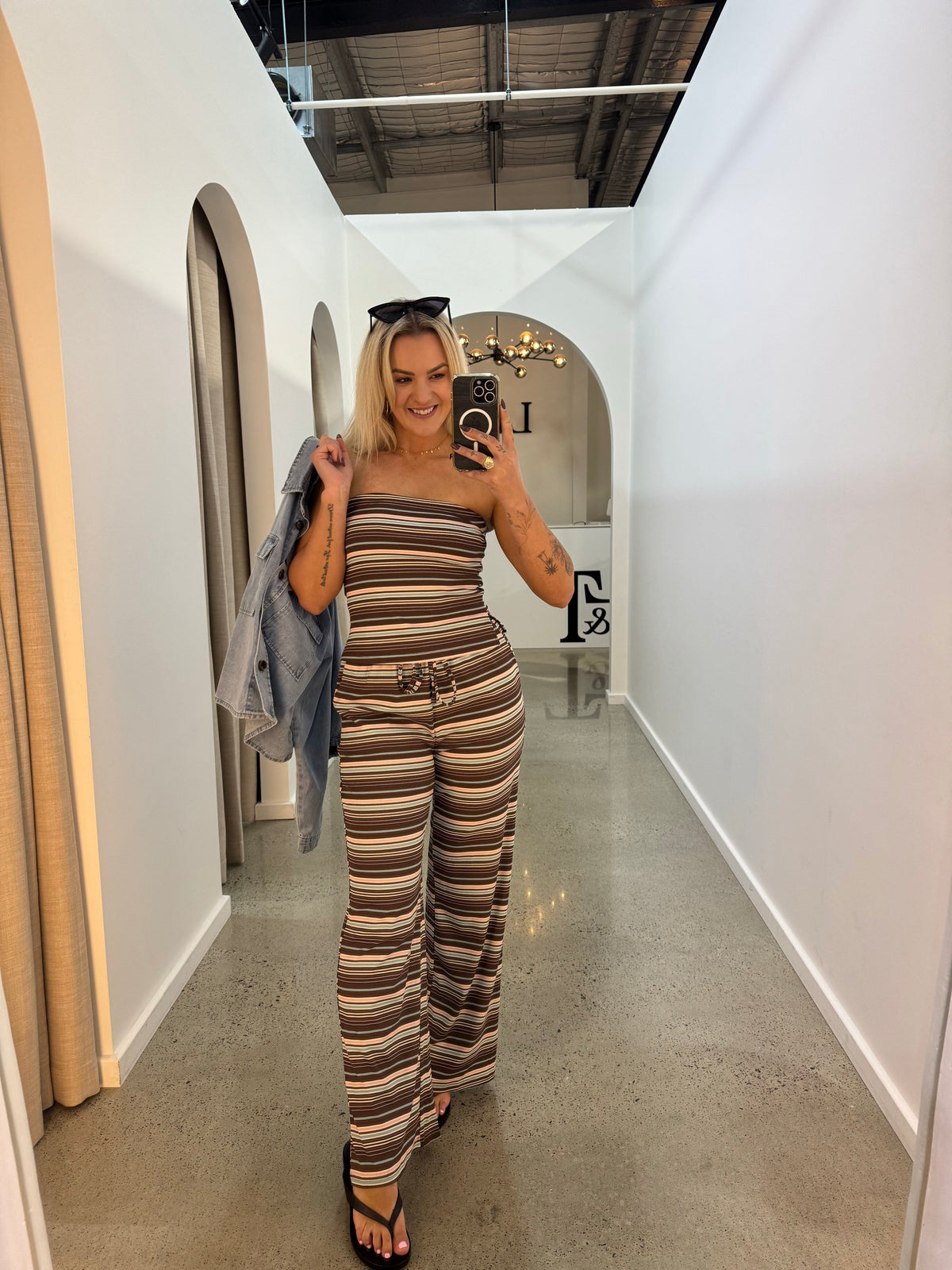 BY FRANKIE / CHOC - PEACH STRIPPED PANTS / 853-1