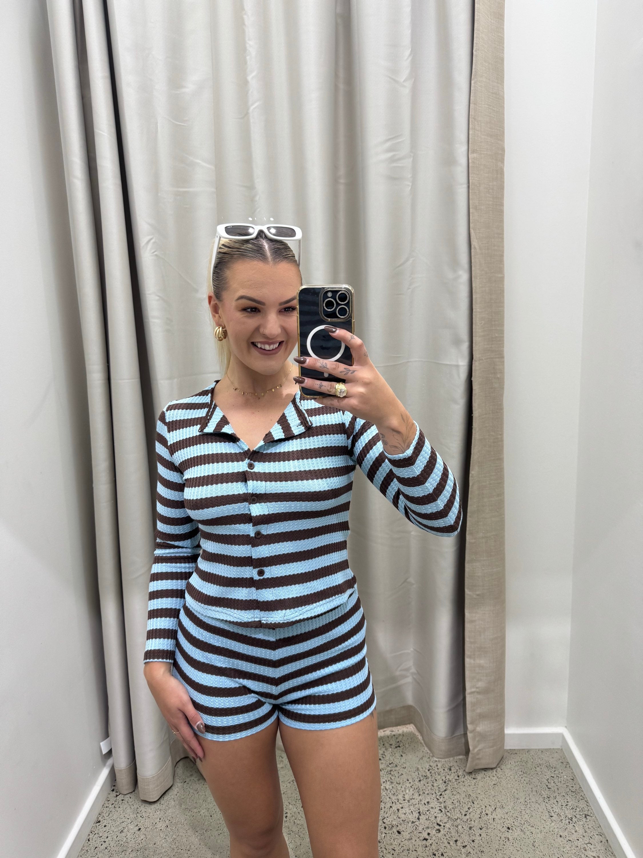 BY FRANKIE / BLUE/CHOC WAFFLE SHIRT / 835-1