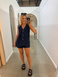 BY FRANKIE / DARK DENIM PANEL TOP / 66-1
