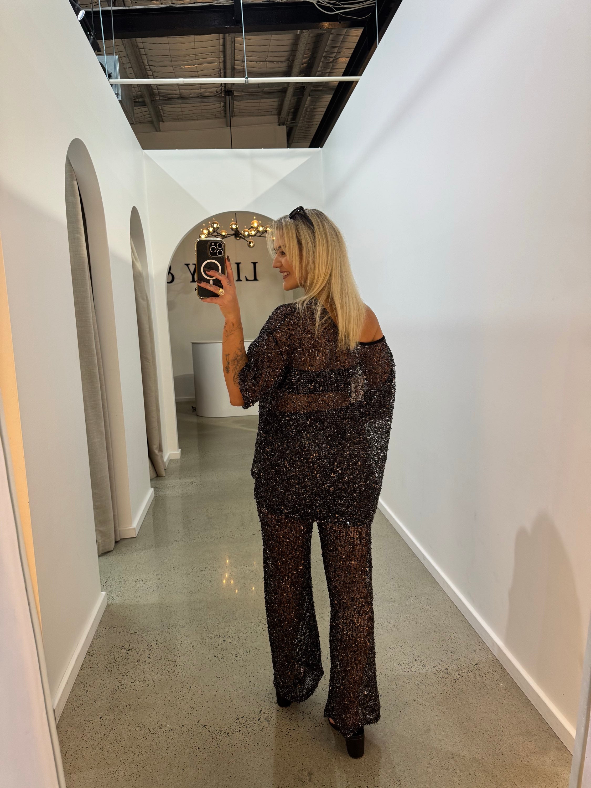 BY FRANKIE / BLACK OFF SHOULDER OVERSIZED SEQUIN TOP / 836-3