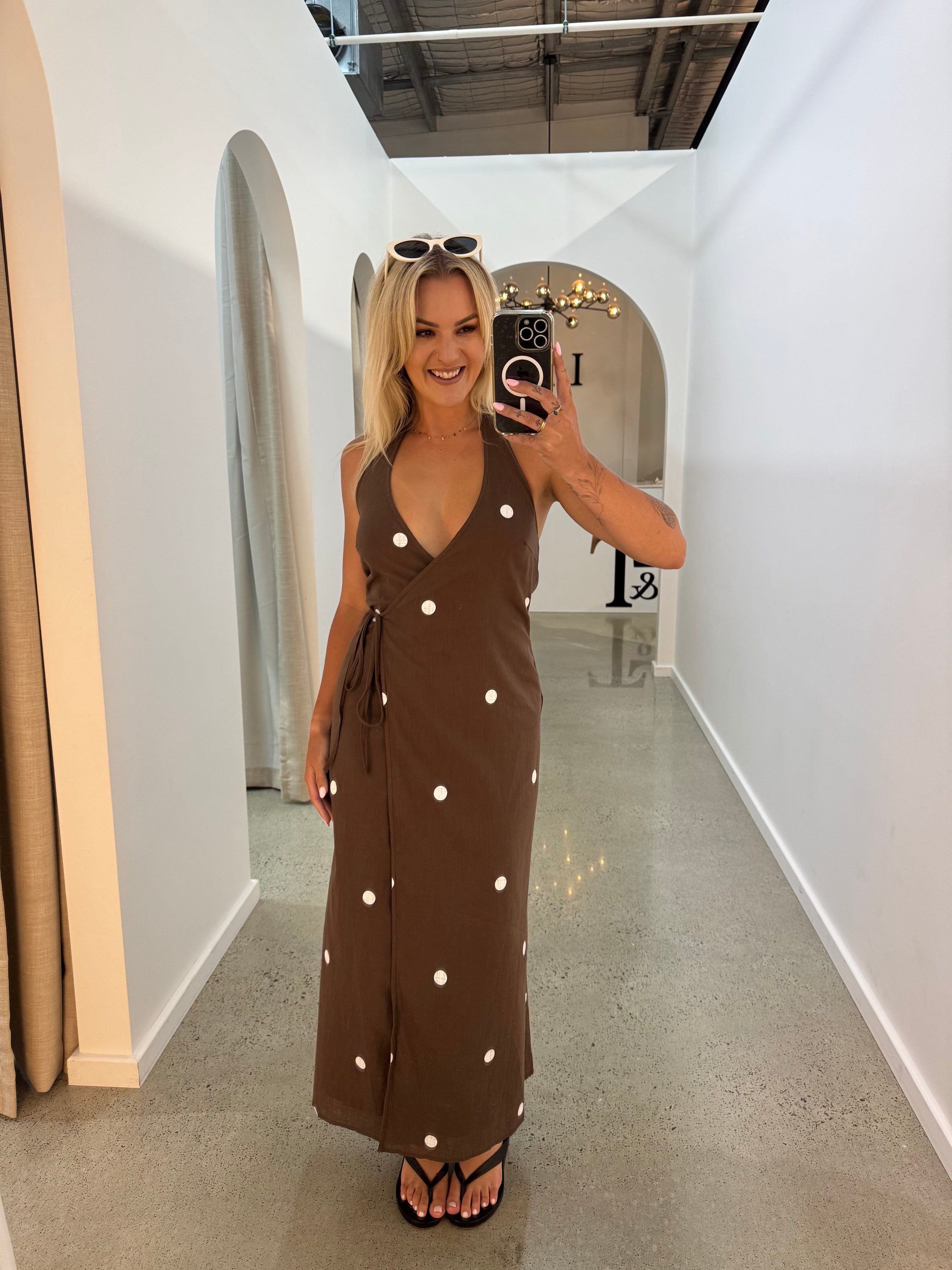 BY FRANKIE / CHOC POLKA WRAP DRESS / 557-2