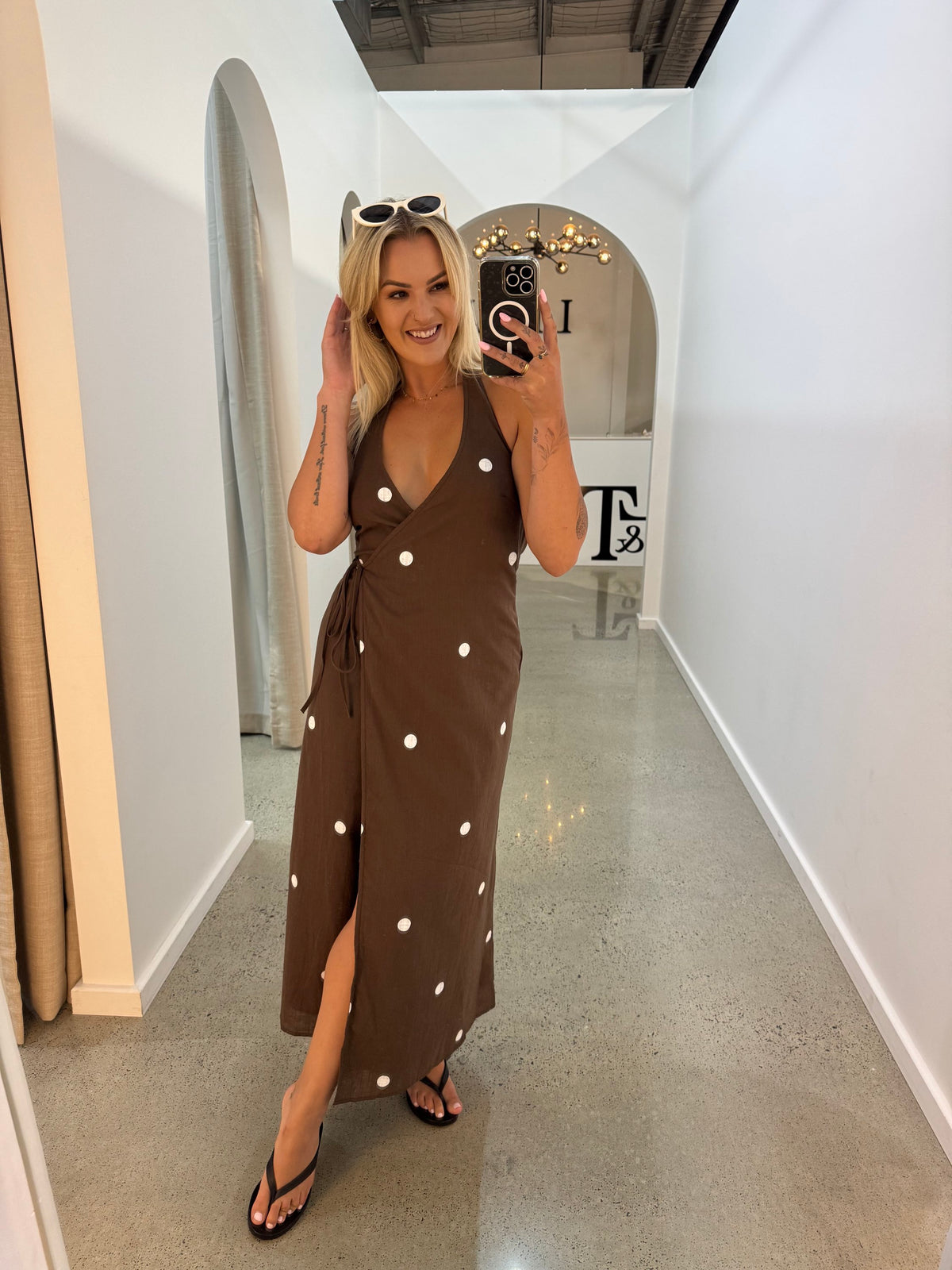 BY FRANKIE / CHOC POLKA WRAP DRESS / 557-2