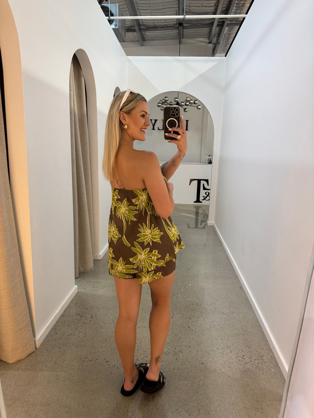 BY FRANKIE / CHOC - GREEN PALMA STRAPLESS TOP / 739-18
