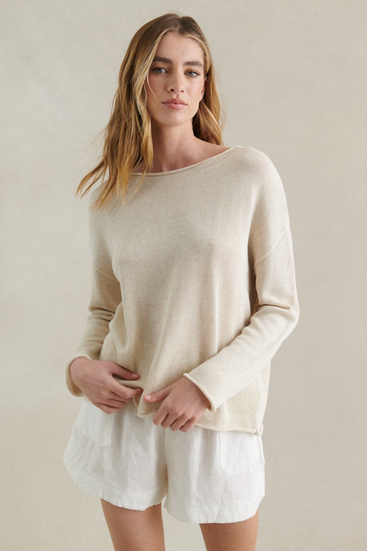 LITTLE LIES / SPRING KNIT TOP / OATMEAL / K23062604