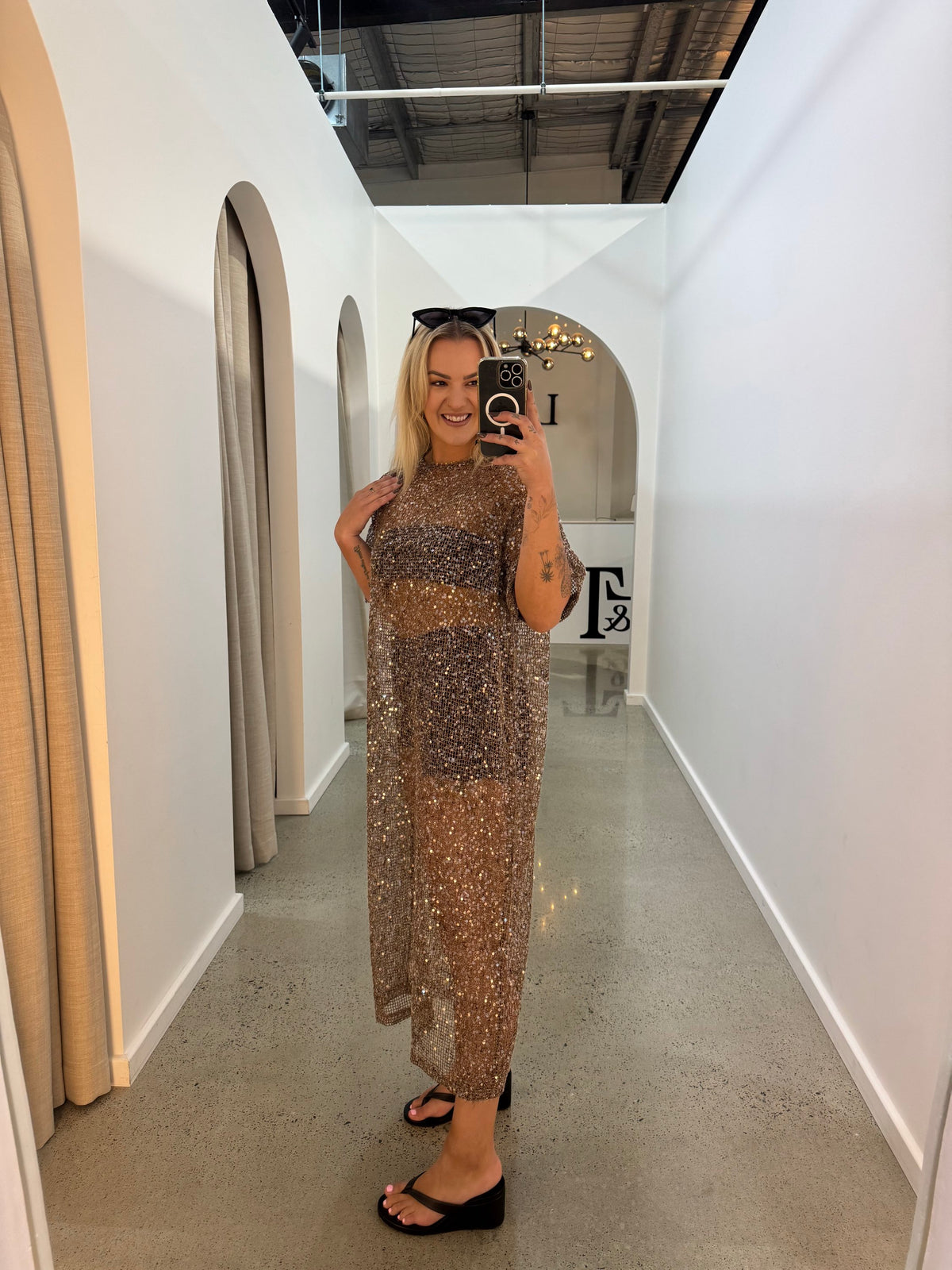 BY FRANKIE / MOCHA SEQUIN DRESS / 699-1