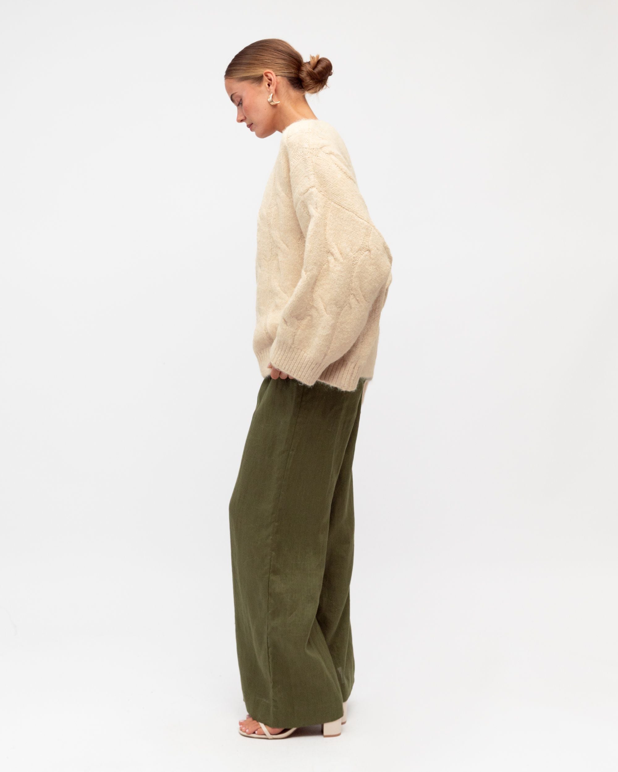 WHITE CLOSET / FLIP LINEN PANTS KAHKI TGL7581-58
