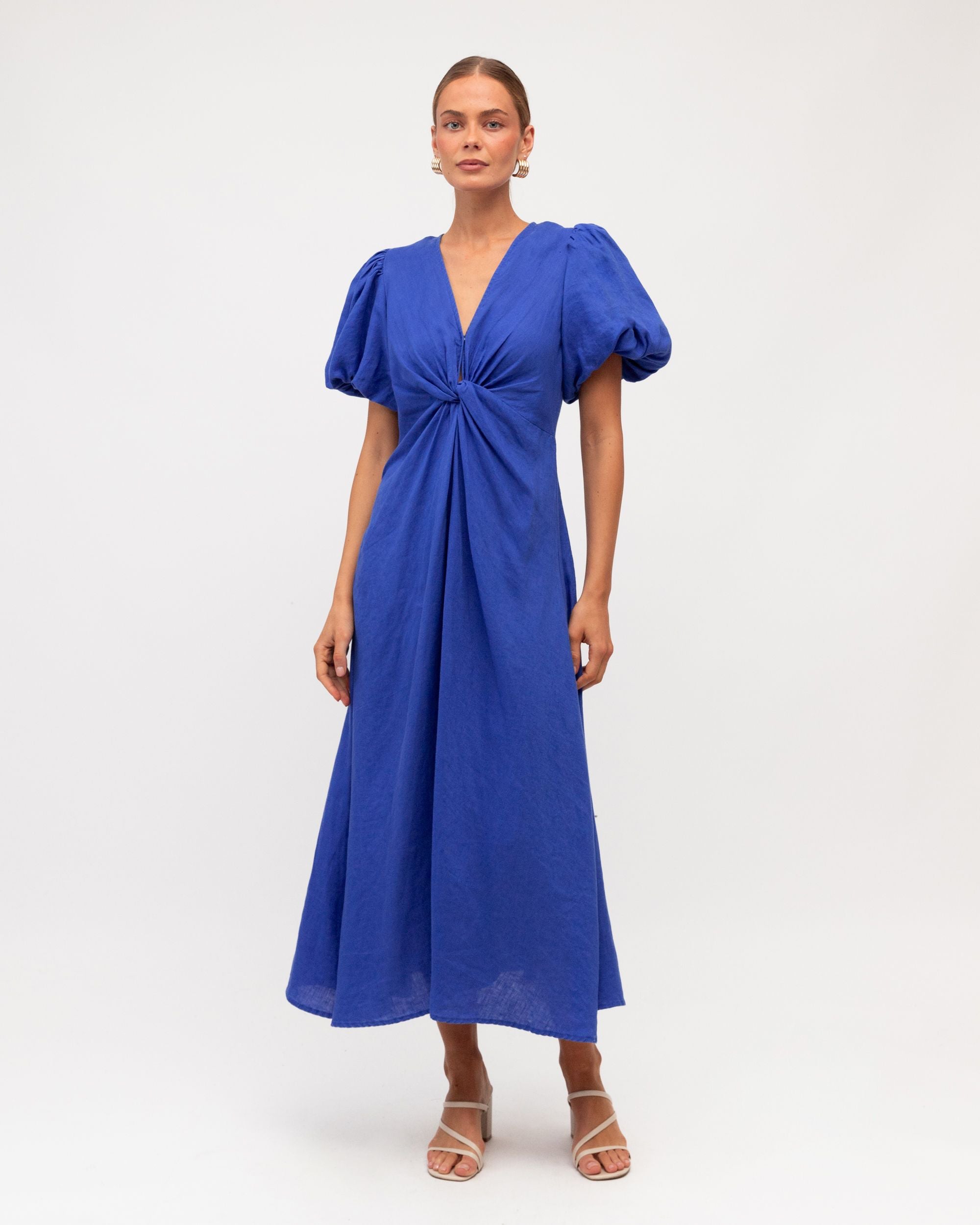 WHITE CLOSET / CHICA TWIST LINEN DRESS / COLBALT / TFL8545-27