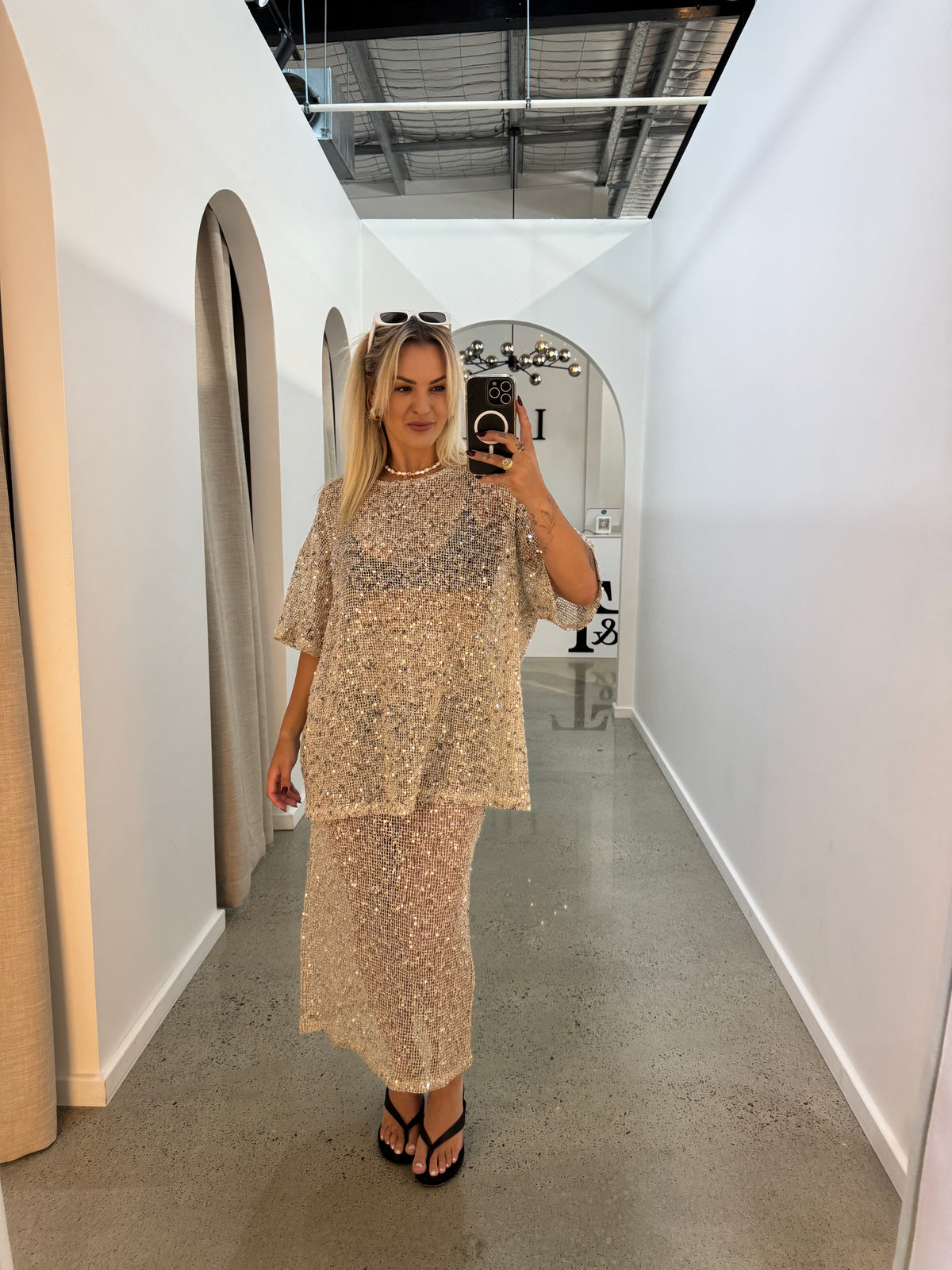 BY FRANKIE / SEQUINS KNIT SKIRT / BEIGE  / 163-2