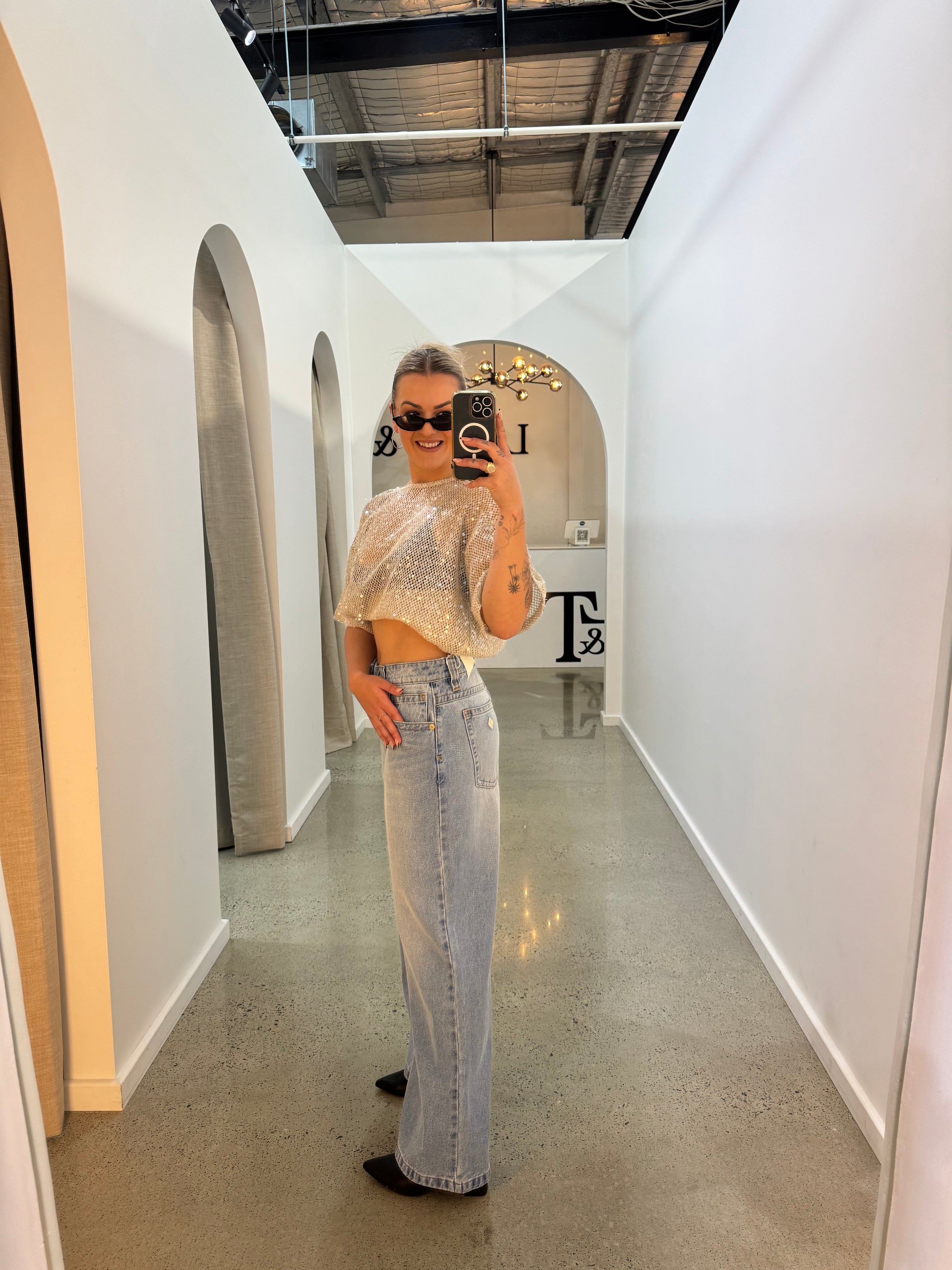 BY FRANKIE / BEIGE SEQUINS TOP / 231-15