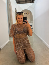 BY FRANKIE / SEQUINS OVERSIZED KNIT TOP / CHOCOLATE / 231