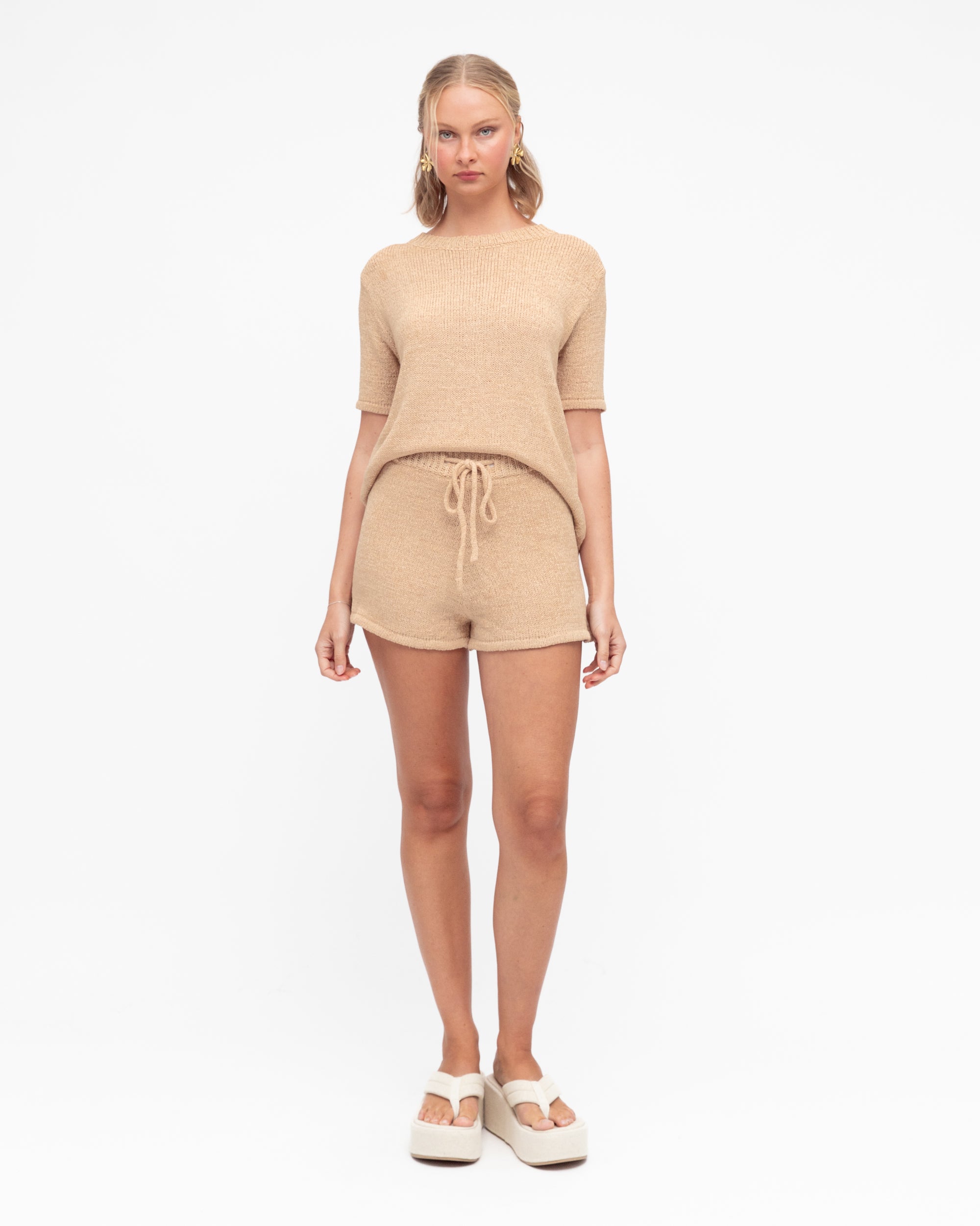 LOUNGING IT KNIT SHORTS - LATTE
