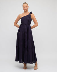 LINEN LUX / ELLESMERE ONE SHOULDER DRESS / NAVY