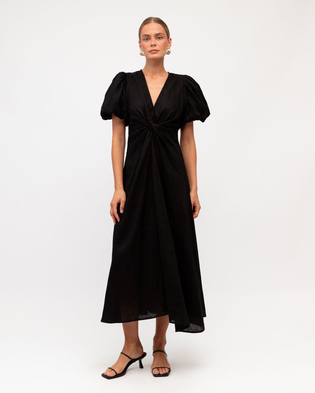 WHITE CLOSET / CHICA TWIST LINEN DRESS / BLACK / TFL8545-27