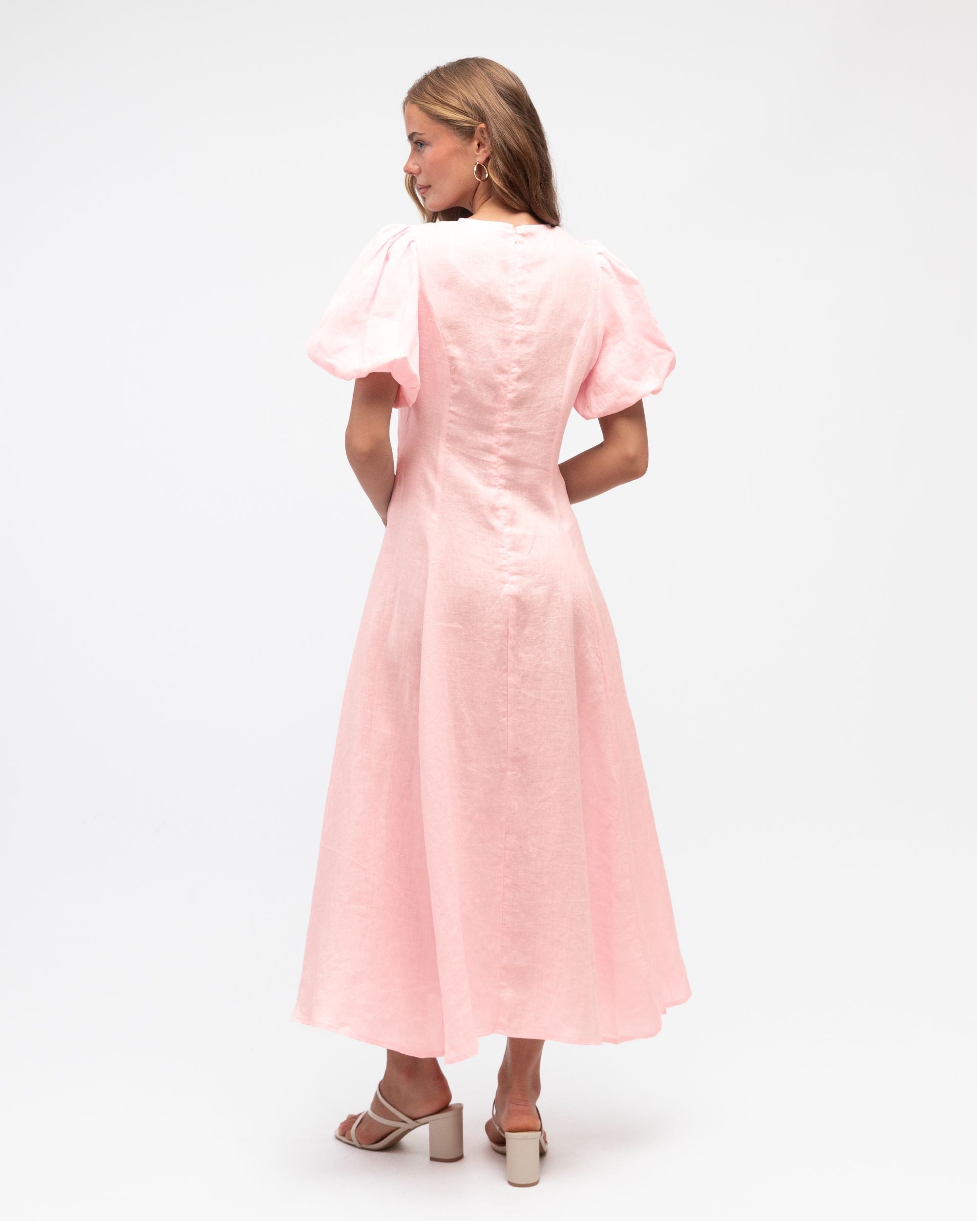 WHITE CLOSET / PINK TWIST LINEN DRESS / TFL8545-27