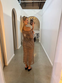 BY FRANKIE / MOCHA OFF SHOULDER OVERSIZED SEQUIN TOP / 836-1