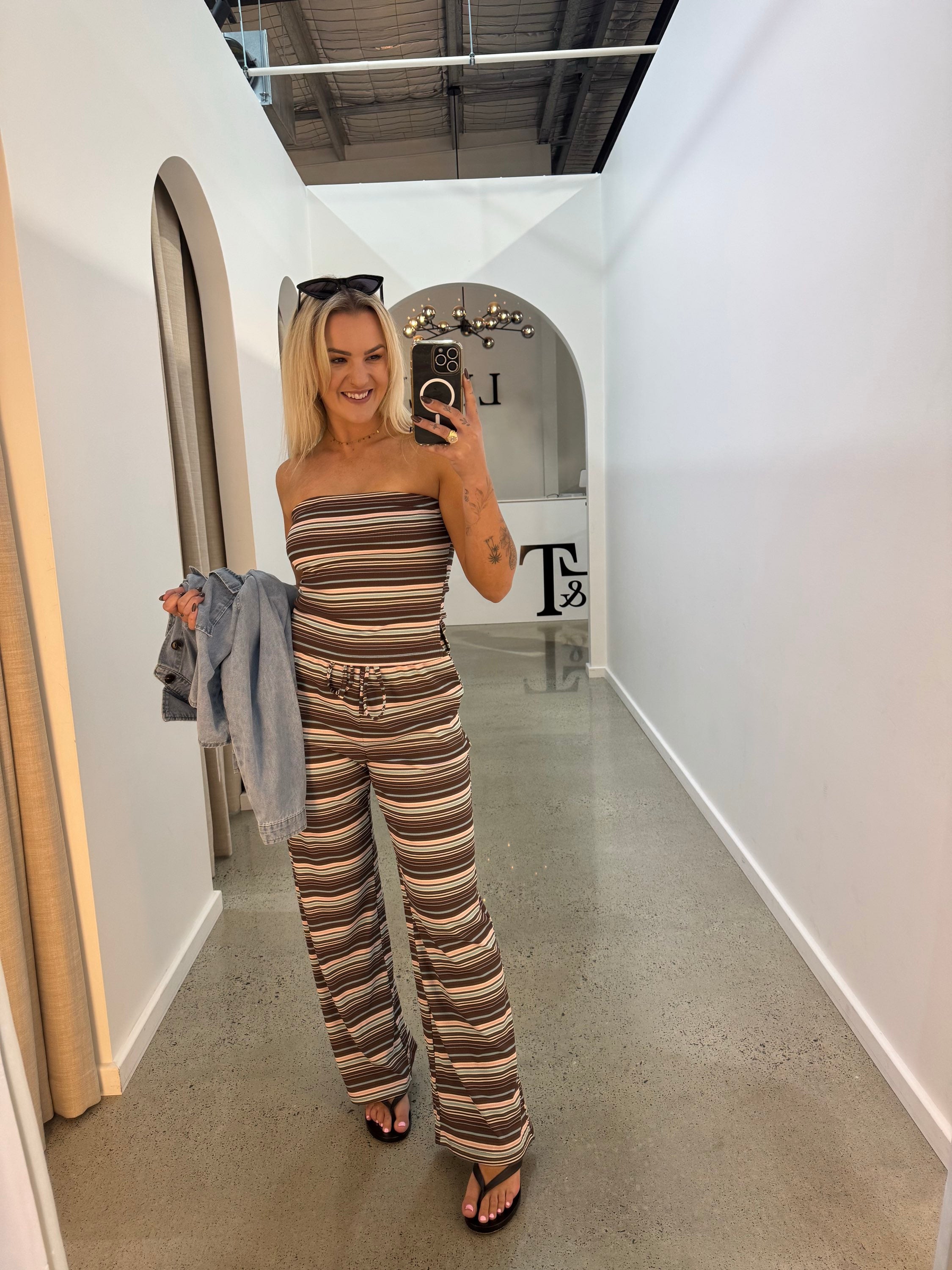 BY FRANKIE / CHOC - PEACH STRIPPED PANTS / 853-1